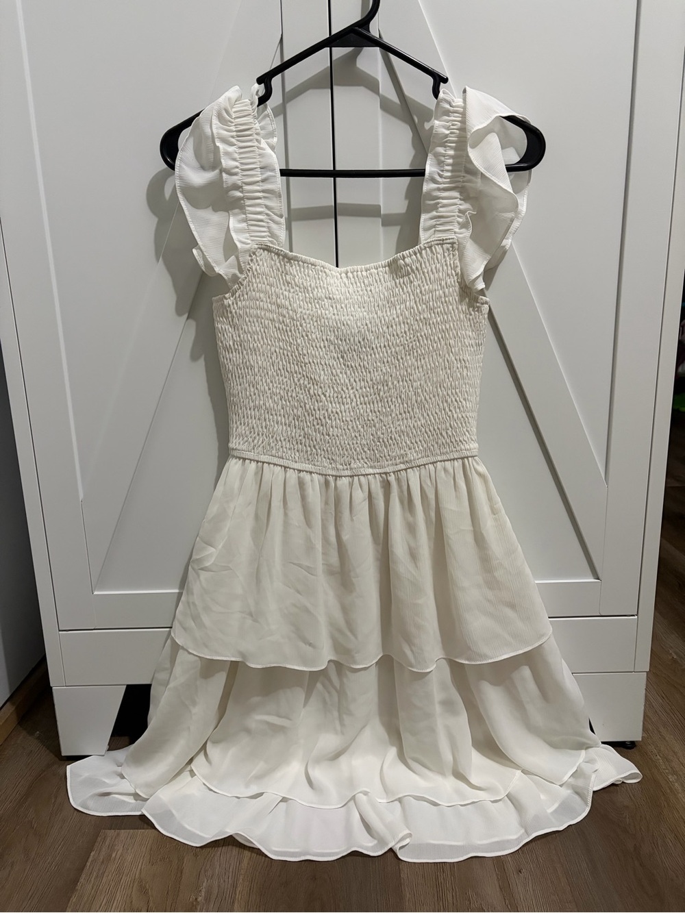 Smocked White Midi Dress with Ruffled Straps